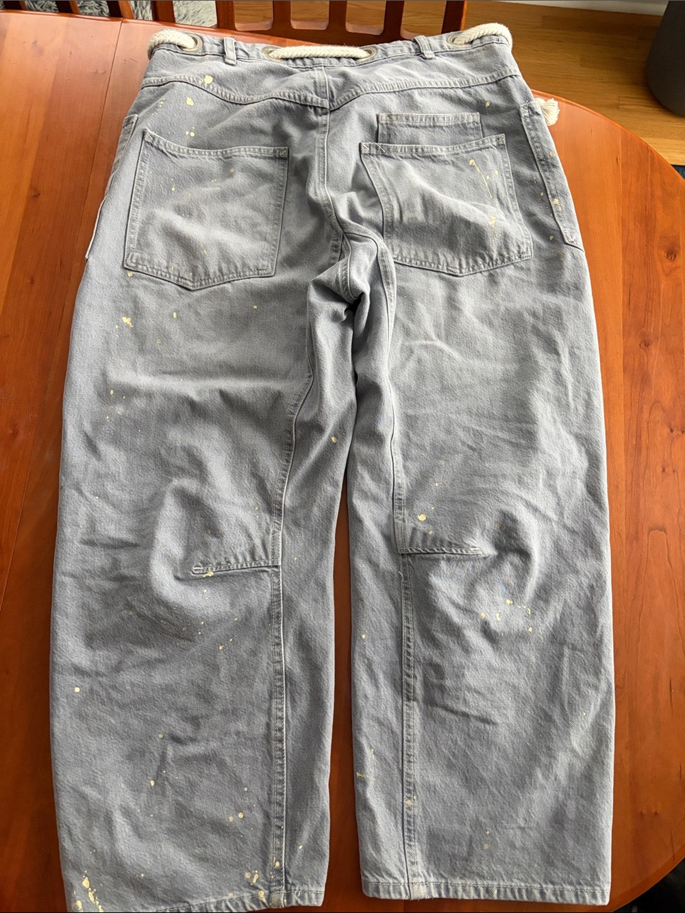 Free People Relaxed Gray Canvas Pants with Rope Drawstring - Picture 3 of 5